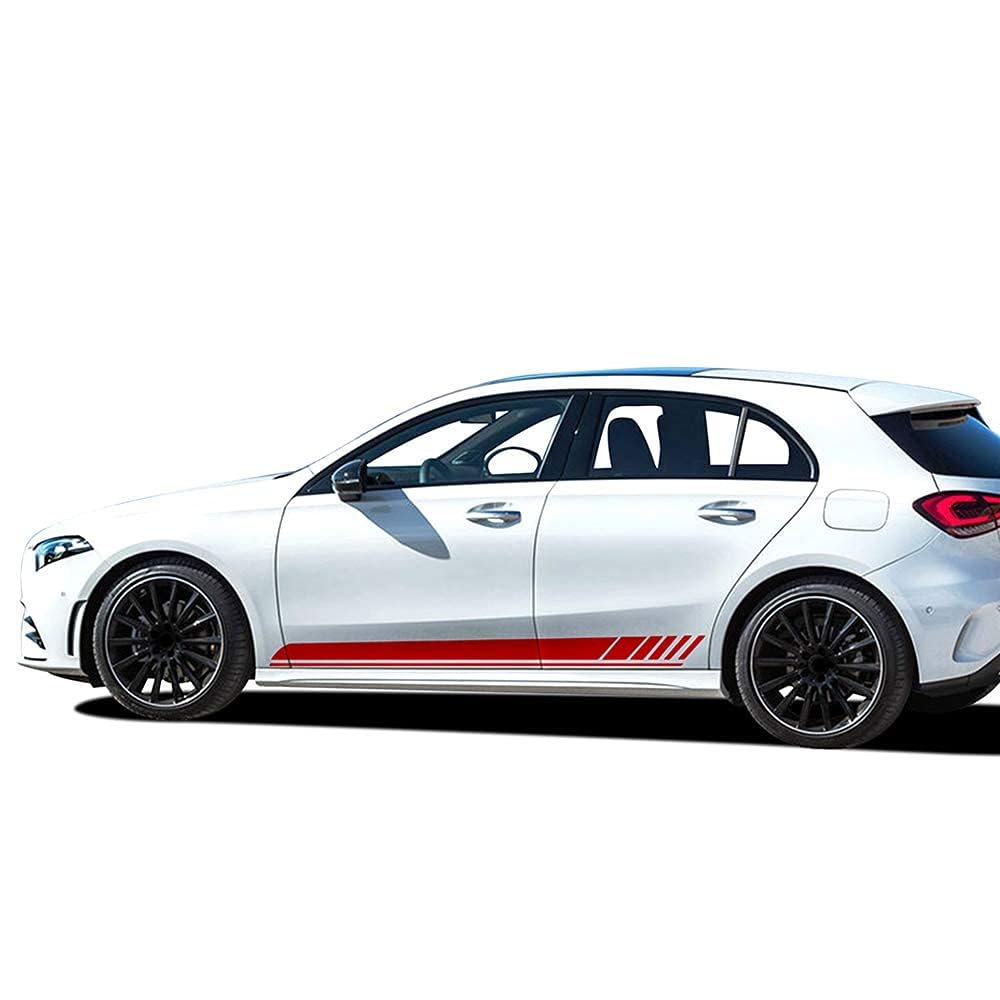 UNCLE LIAO Car Side Skirt For Mercedes Benz A Class W177 V177 A35 A45 A45S W176 AMG Auto Car Door Sticker Side Step Skirt.,Red