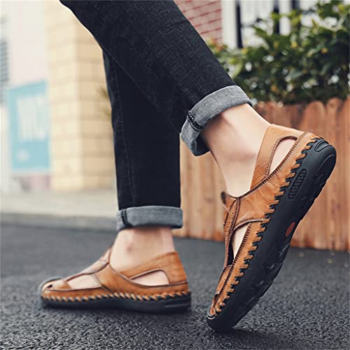 Shoes Men's Sandals Genuine Leather Beach Shoe Hollow Cut Out Flats Casual Sandals(46)3