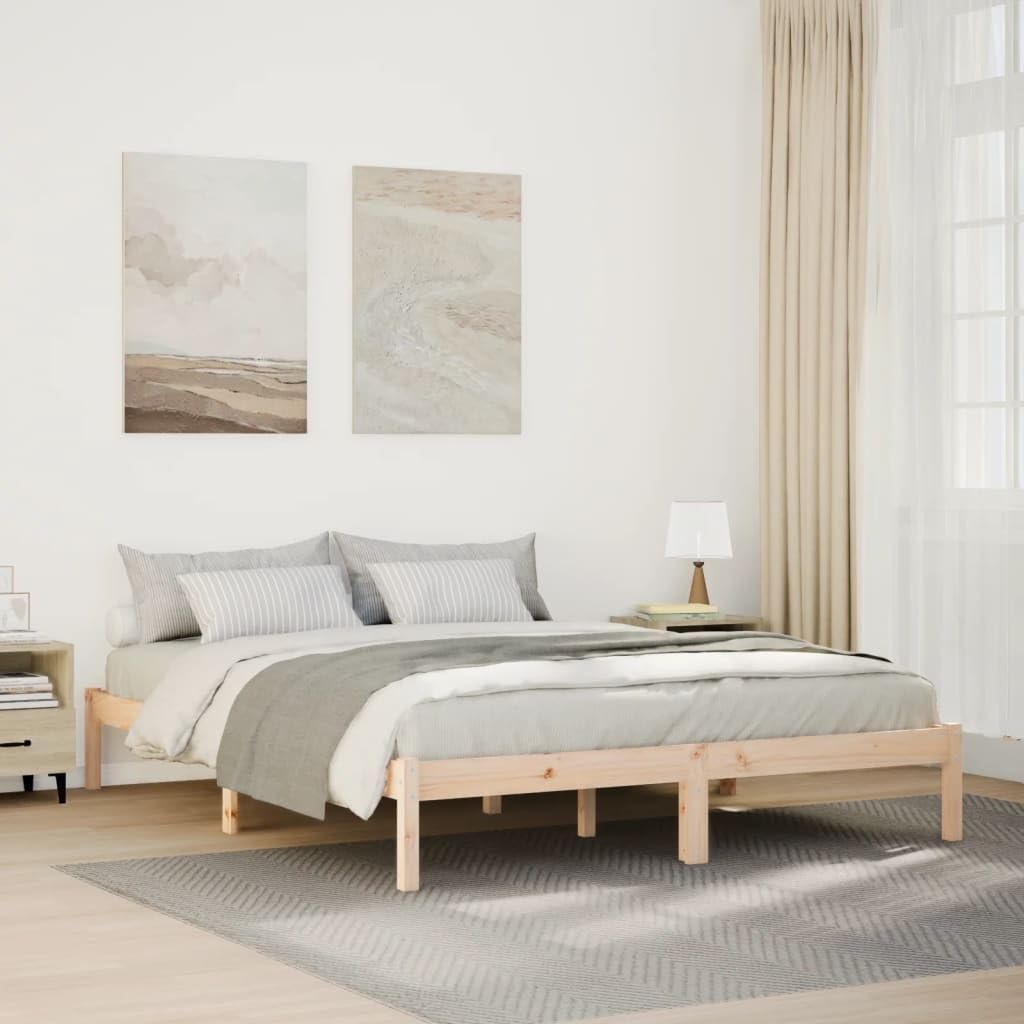 vidaXL Extra Long Bed Frame - Solid Pine Wood - 140x210 cm