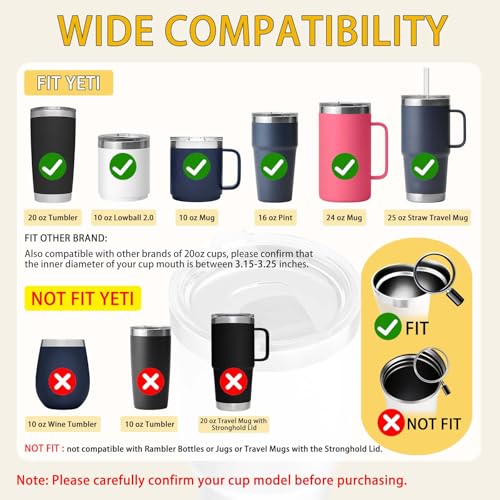 20 oz Tumbler Lid for Yeti, 2-Pack Magnetic Replacement Lids for YETI 20 oz Tumbler, 10/24 oz Mug, 10 oz Lowball - Spill Proof Cup Lids Covers with Magnetic Slider Switch, BPA Free - image 2