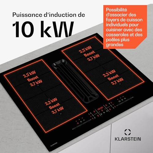 Klarstein AirJet FlexPro Down Air System Plaque de cuisson à induction 60 cm Zone flex + Hotte aspirante 600 m³h Zone flex Booster - vue 5