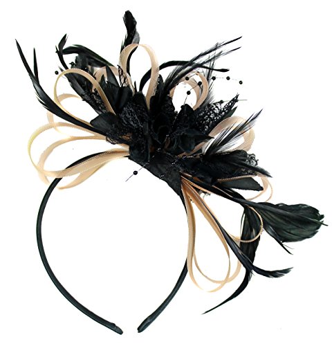 Salmón Neta Nude Rosa y Negro Pluma De Aro Tocado para cabello diadema boda Royal Ascot de carreras