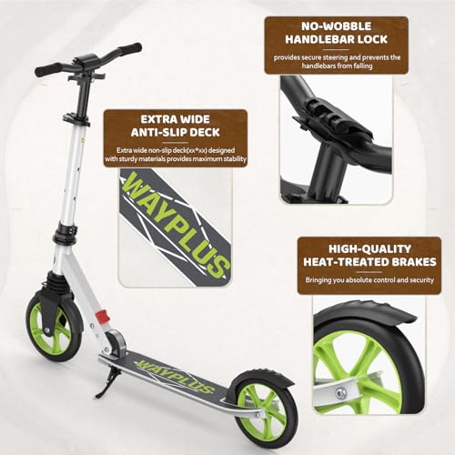 Image of WAYPLUS Kick Scooter for Ages 6+,Kid,Teens & Adults.8 Big Wheels,240lb