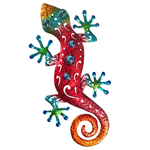 Tuokiuhn Metal Outdoor Red Gecko Wall Decor Lizard Garden Decoration Outdoor Fence Yard Wall Art Country Farmhouse Decor 13.5 * 7.5Inch