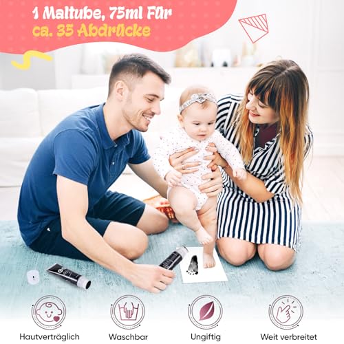 Taricor Fussabdruck Baby, 75ml Hand und Fußabdruck Kit mit Schwammaufsatz, Ungiftige Farbe Pfotenabdruck Baby Handabdruck für Neugeborene Geschenk Stempel Kinder, Art Fingermalfarben für Hause