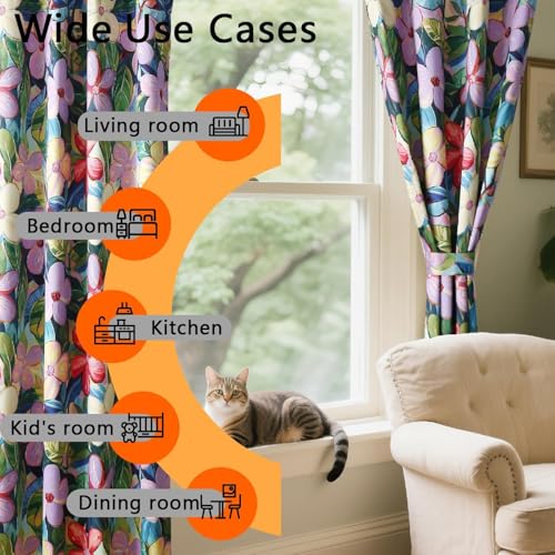 Image of BFAM Floral Print 100% Blackout Curtain with Black Linning at Back,Lavender Purple Floral Print Curtains for Living Room /Bedroom Thermal Insulated Energey Saving 11 Feet Pack of 1 Curtain