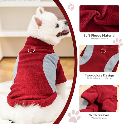 Image of Small Fleece Dog Sweater with Leash Ring Soft Warm Fall Winter Dog Clothes Cute Cat Apparel Puppy Sweaters Classic Pullover Doggy Sweatshirts Chihuahua Costumes Cat Outfits(Red,XS)