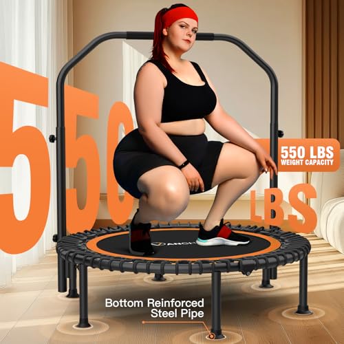 Image of ANCHEER 40 inch /48 inch Foldable Mini Trampoline,Max Load 450lbs /550lbs Indoor Trampoline,with 4 Level Adjustable Foam Handle and Resistance Bands,Adult Exercise Trampoline for Home, Garden, and Gym