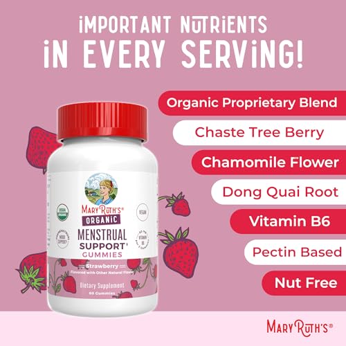 organic menstrual support gummies by maryruth39s  for the relief of common symptoms of premenstrual syndrome  pms support  premenstrual mood support  usda organic  non-gmo  vegan  30 servings