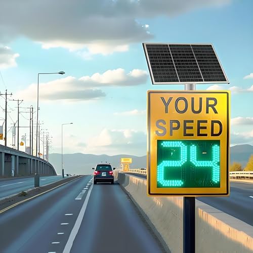 Solar Powered Radar Speed Limit Sign, LED Digital Speed Display, IP65 Waterproof Traffic Radar Detector, Solar Speed Feedback Sign – 23.62″x23.62″ for Enhanced Road Safety