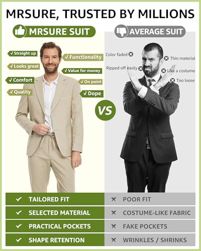 MrSure Men's 2-Piece Regular Fit Linen Suit, Two Buttons Lightweight Jacket and Pants for Prom, Beach Wedding, Casual, Summer4