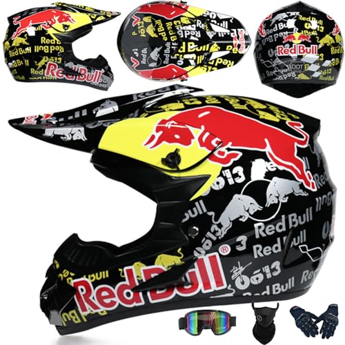 Casco de Motocross para jóvenes, Hombres y Mujeres, con certificación Dot, Integral, para Descenso, Bicicleta de montaña ATV BMX MTB Motocicleta Cross con Gafas máscara Guantes,Color A-XXL