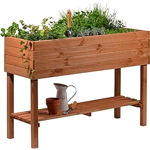 dobar 58130FSCe Grote plantenbak met legplank, verhoogd groentebed, kruidenbed van hout, plantenbak voor balkon/tuin/terras, 117 x 40 x 80 cm