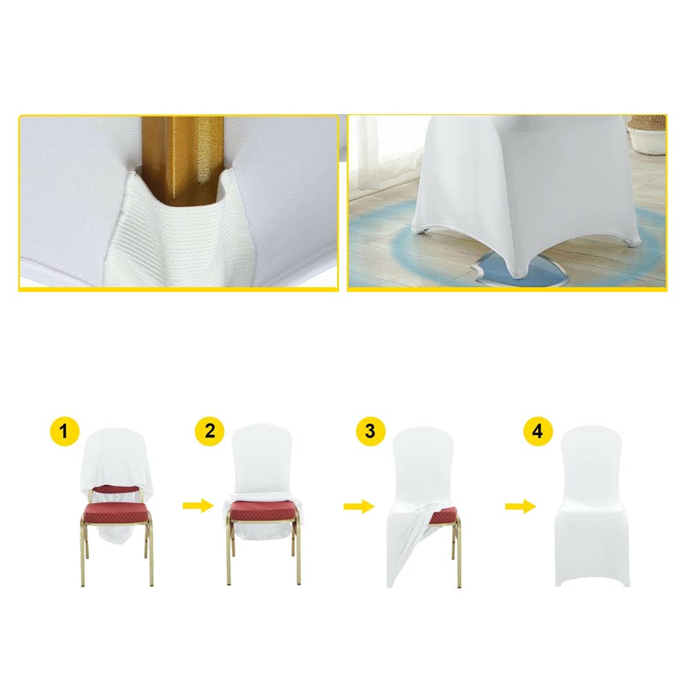 IVhomeshop - Lot de 100 housses de chaise en lycra élasthanne extensible, blanc - pour couverture de chaises de mariage, anniversaire, dîner, banquet, fête, réunion
