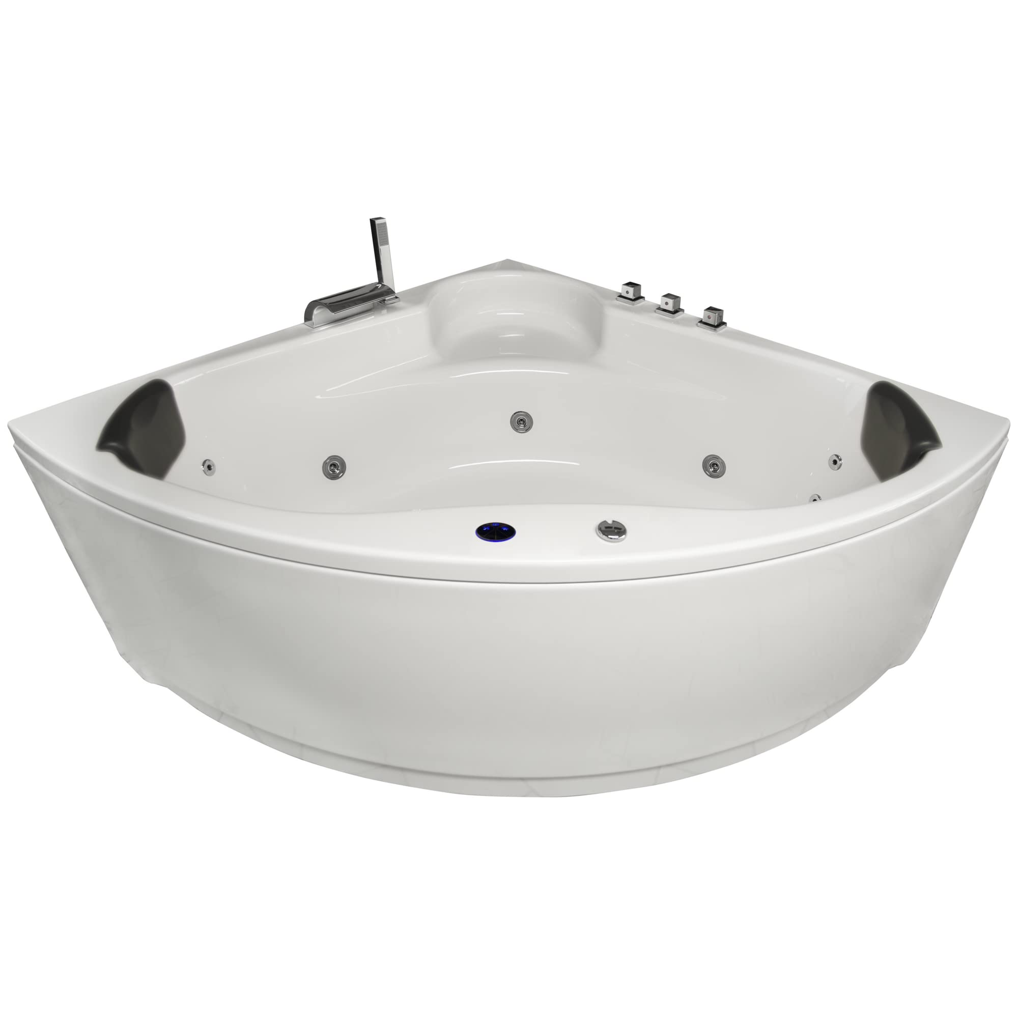 BASIC Indoor Eck-Whirlpool Badewanne Futuna 140 x 140 cm mit 13 Massagedüsen, Wasserfall, LED-Ambiente