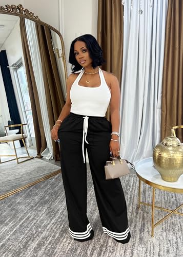 Nimsruc Wide Leg Sweatpants for Women High Waisted Drawstring Casual Loose Long Pants with Pockets3