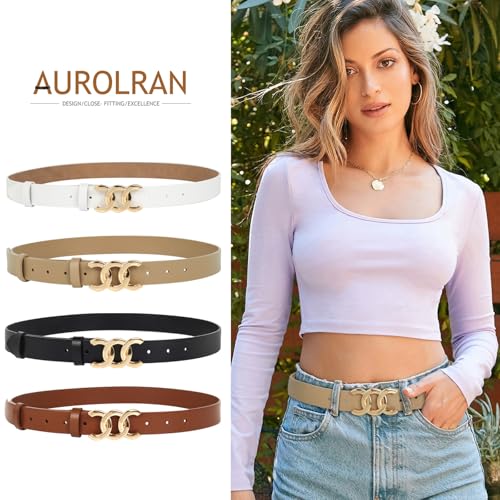 Image of Aurolran Women's Leather Belt with Buckle - Ideal for Dresses, Jeans, and Coats