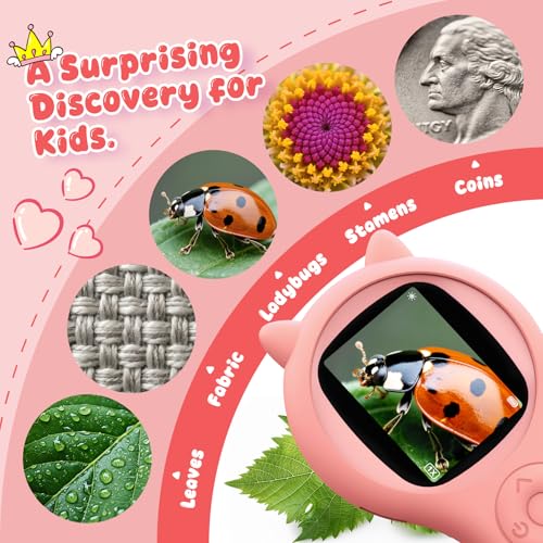 Image of Kids Microscope for Girls, 500X Portable Digital Microscope with 2 inch IPS Screen, Cute STEM Learning Toy, Birthday Gift for Girls Age 5-12 (Pink)