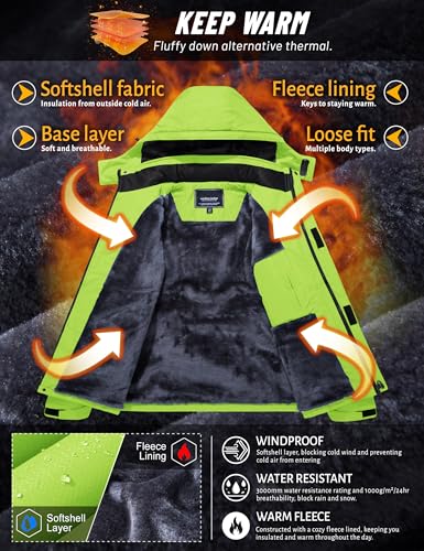 Image of TACVASEN Men's Winter Skiing Jackets Water Resistant Fleece Coats Insulated Thermal Snowboard Jacket Parka Raincoat with Hood