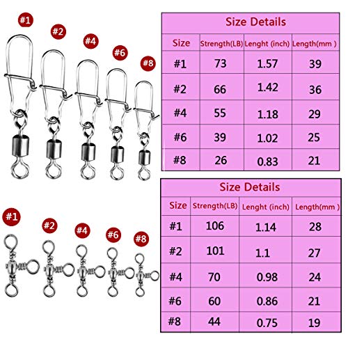 LAIBOREC Fishing Rolling Barrel Swivel Snap, 3 Way Ball Bearing Swivels T-Turn Cross-line Connector, 200PCS Stainless Steel Fishing Tackle Accessories Kit for Lure Rigs Saltwater Freshwater Drifting - Thumbnail 7