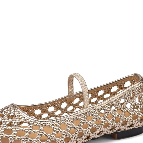 Image of Woven Mesh Ballet Flats Shoes for Women with Elastic Strap Square Toe Breathable Slip On Flat Mary Janes Dress Casual Shoes