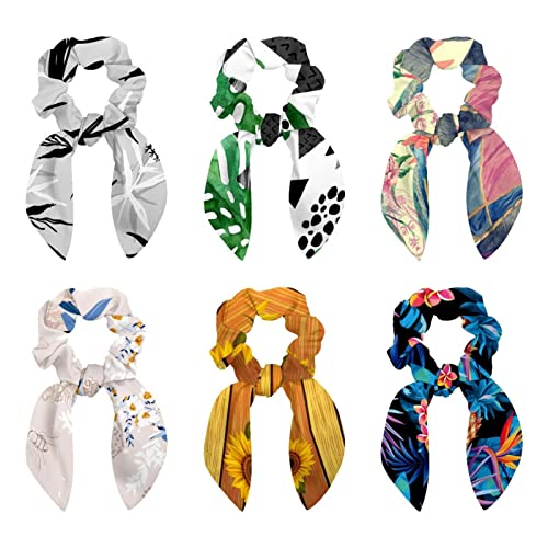 Élastiques à cheveux longs avec nœud pour enfants et filles chouchou feuilles tropicales x6