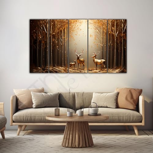 Image of The Castle Decor Golden Deer Wall Painting for Living Room Big Size - Deer Wall Painting for Bedroom, Office, Drawing Room, Hotel - Elegant Wall Decor Art for Home Decoration, Gifting (36x60 inch)