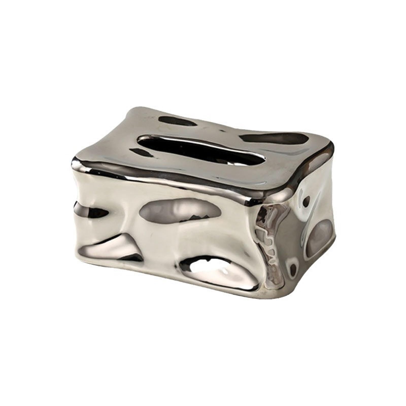 Tissue Case Light Luxury Ceramic Tissue Box Living Room Desktop Creative Rectangular Napkin Facial Dispenser Tissue Dispenser(Silver)