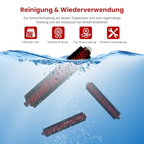 3 Stück Reinigungsbürste für Roborock S7 MaxV Ultra/S7 Pro Ultra/S8 Pro Ultra/S8 MaxV Ultra/S8 Max Ultra/G10s, Walzenbürst Wartungsbürste Abnehmbares Zubehör für Mop-Wäsche und Dock-Selbstreinigung