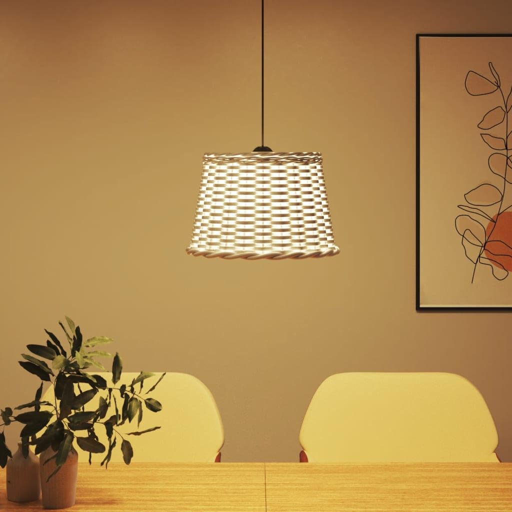 Paralume bianco, diametro 40 x 26 cm, vimini, paralume a sospensione per attacco E27, effetto intrecciato, paralume di ricambio per soggiorno, sala da pranzo