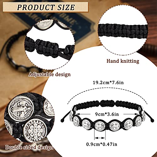 Hicarer 6 Pcs Saint Benedict Bracelets Protection Adjustable Handmade Black Cord Religious Jewelry ST Benedict Medal Rosary Wrist Bracelet Serenity Blessing Catholic Gifts for Women Men2