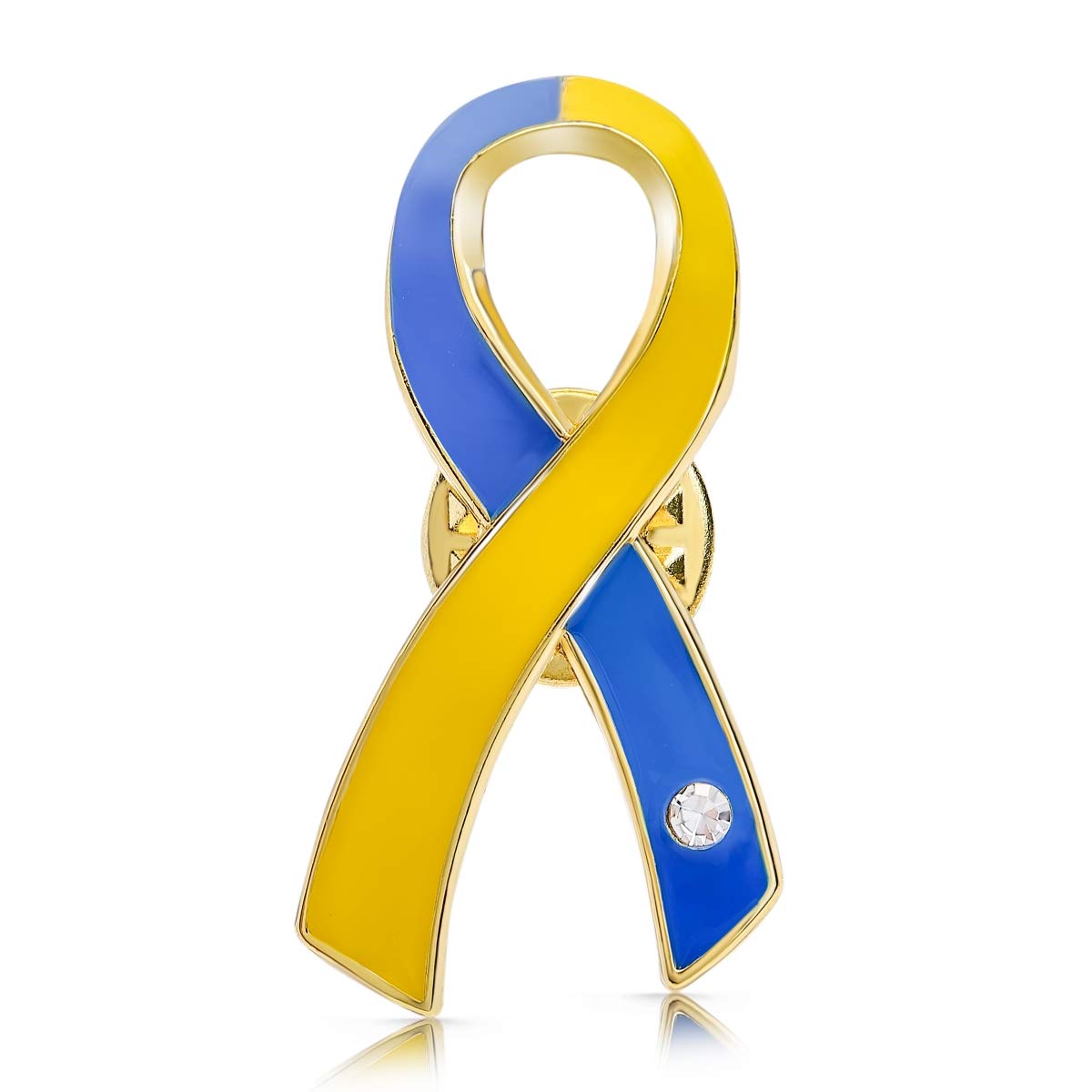 AWARENESS RIBBON Lapel Pin Down Syndrome Blue Yellow