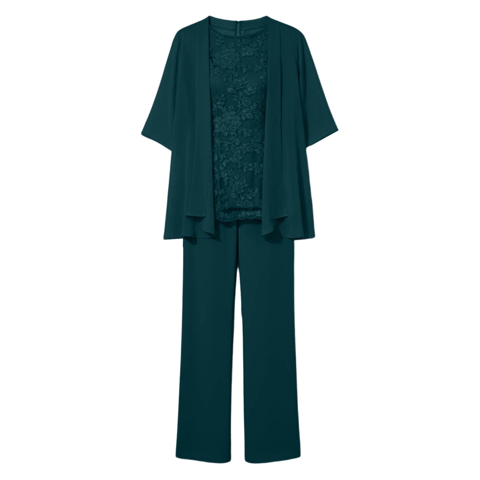 Generisch 2026 Neuheiten Spitzen Oberteile Damen Elegante Brautjungfern-Partykleidung: Lange Ärmelhose Chiffon mit Blumenmuster, stilvolles bequemes Gästeoutfit in großen Größen.
