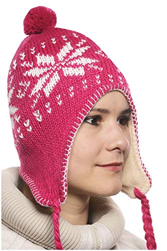 MAROK-INERIE Bonnet Péruvien Chullo ch'ullu avec Pompon Mixte Homme/Femme Couleurs au Choix (Rose)