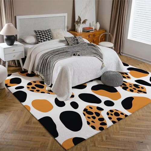 Tapis en peluche douce antidérapant et lavable à motif léopard