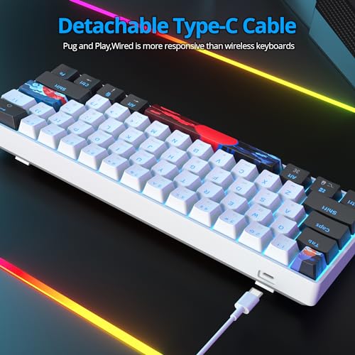 Image of Protable 60% Percent Gaming Keyboard Mechanical, Mini Compact Ice-Blue LED Backlit 61 Keys Wired Office Keyboard with red Switch for Mac /Win /PS4 /PS5（61White /red Switch）