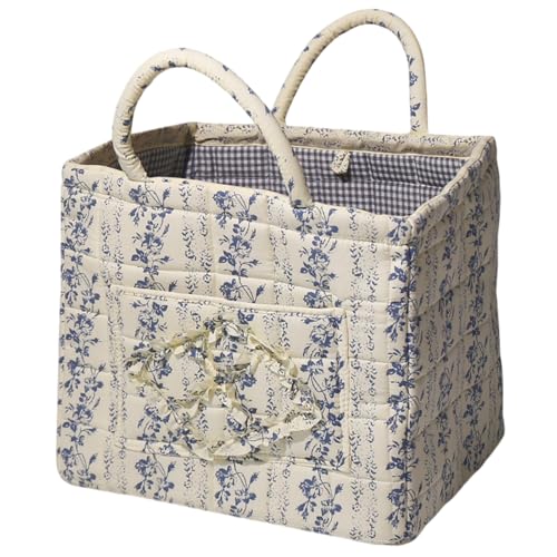 Generic Cesta de almacenamiento de tela estética floral, plegable, con asas, organizador para el hogar, viajes, picnic, compras, lavandería (vides azules)