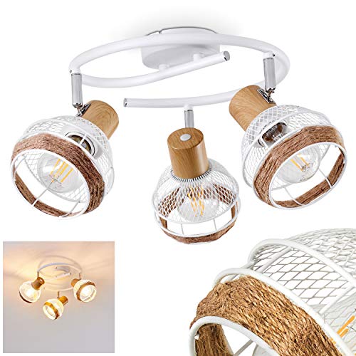 Deckenleuchte Bariloche, runde Deckenlampe aus Metall/Holz/Hanfseil in...