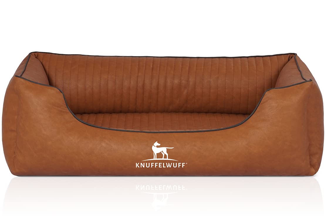 Knuffelwuff Orthopädisches Hundebett Chesapeake aus Laser gestepptem marmoriertem Kunstleder M-L 85 x 63cm Rusty - Abnehmbarer Bezug - leicht zu reinigen - für große, mittelgroße und kleine Hunde