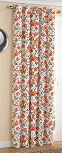 AIRWILL ? Cotton Blackout and Room Darkening 9ft Long Door Curtains Pack of 1 pc. (Floral - Orange,Green)