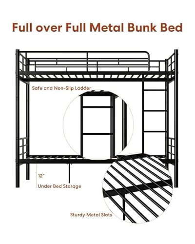 Miscoos MF310408AAB-B Durable Full Over Full Metal Bunk Bed With Guardrails And Built-In Ladder thumb #2