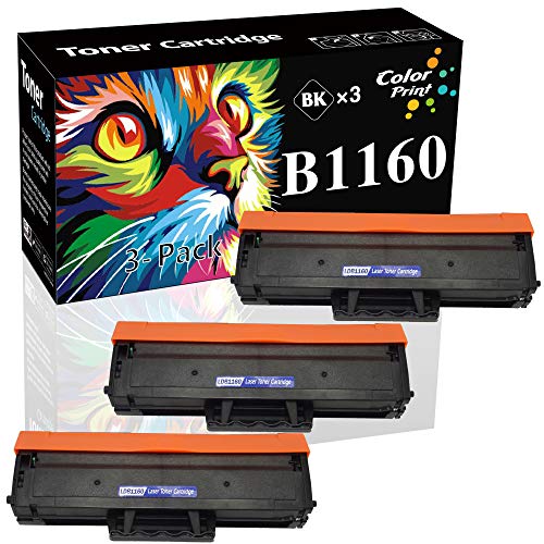 (3-Pack, Black) ColorPrint Compatible B1160w Toner Cartridge Replacement for Dell B1160 1160 Work with YK1PM 331-7335 HF44N HF442 B1163w B1165nfw Laser Printer