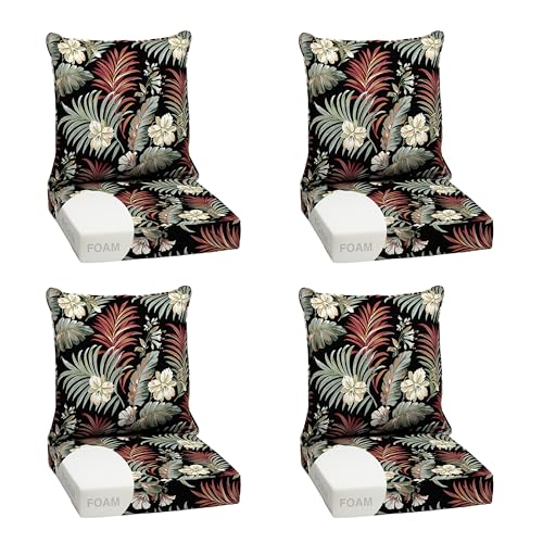 Image of Arden Outdoor Foam Deep Seat Cushion Set, 4-Pack, 24x24, Premium High-Density Foam, Never Flattens, Weather-Proof for Patio Chair Sofa Couch, Simone Black Tropical