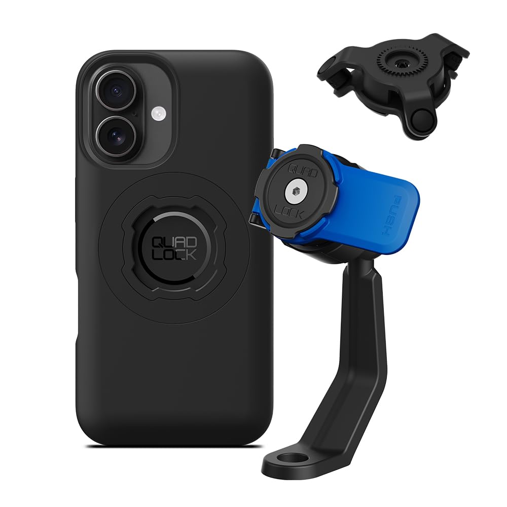 Quad Lock Mirror Stem Motorcycle Phone Mount with Vibration Dampener and MAG Phone Case for iPhone 16