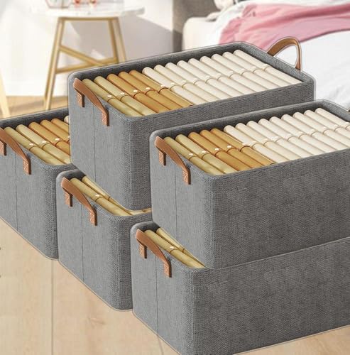 Image of Wardrobe Organizer for Clothes with Storage Baskets for Clothing Fabric Storage Box with Handles Shelf Basket for Storage Clothes Pants Jeans Sweater (4) (Pack Of 3)