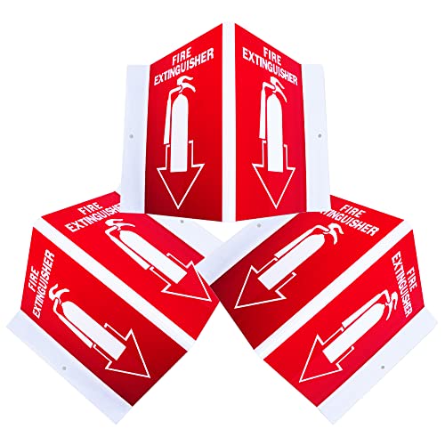 (10 Pack) 5? x 6? Plastic Fire Extinguisher Arrow Down 3 Way Signs For Business