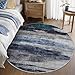 Ciicool 4ft Round Washable Rug, Modern Abstract Circle Rugs, Non-Slip Thin Low-Pile Rug Navy Grey Circular Print Distressed Carpet for Bedroom Living Room Under Dining Table Home Office Decor