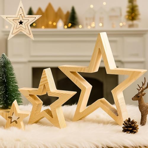 FUFRE Holzsterne Zum Basteln 3er Größen Set Natur Holz Weihnachten...