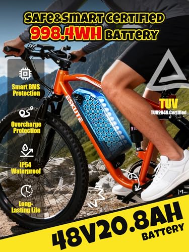 Image of ESKUTE M200F Electric Bike for Adults - 27.5 inch Tire Mountain E-Bike, 1500W Peak Brushless Motor 31+MPH, 48V 20.8Ah Removable Battery, Up to 80 Miles, Step Over Commuter E-MTB, Full Suspensions