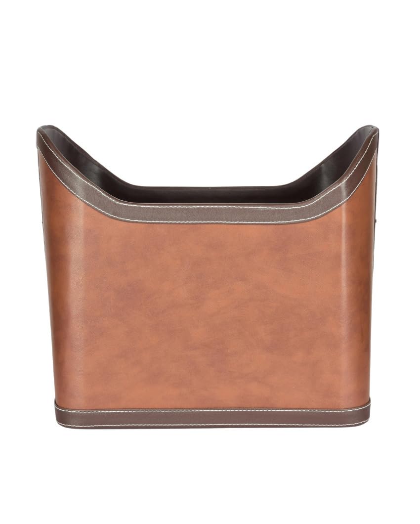 Premsons® Magazine Holder - Faux Leather Magazine Rack & Organizer for Home & Office - Leatherette Stand for Books, Magazines, Documents, & Files - Perfect for Study & Living Room - Tan + Brown